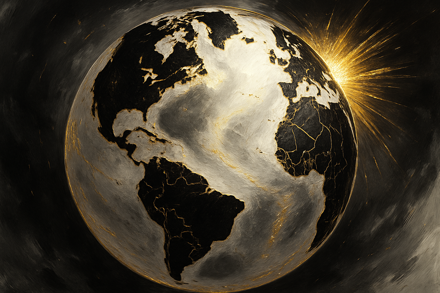 the world in black and white with gold 